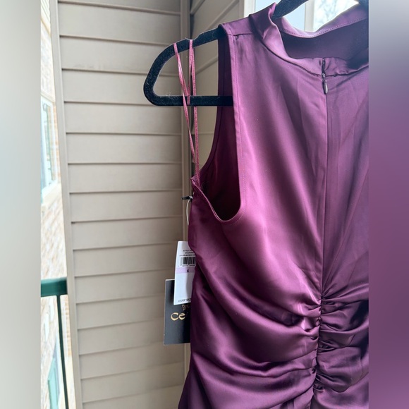 🆕 ✨CeCe Rich Cabernet Satin Ruched Midi Dress Size 6 Mock Elegant Cocktail Party - Picture 7 of 15